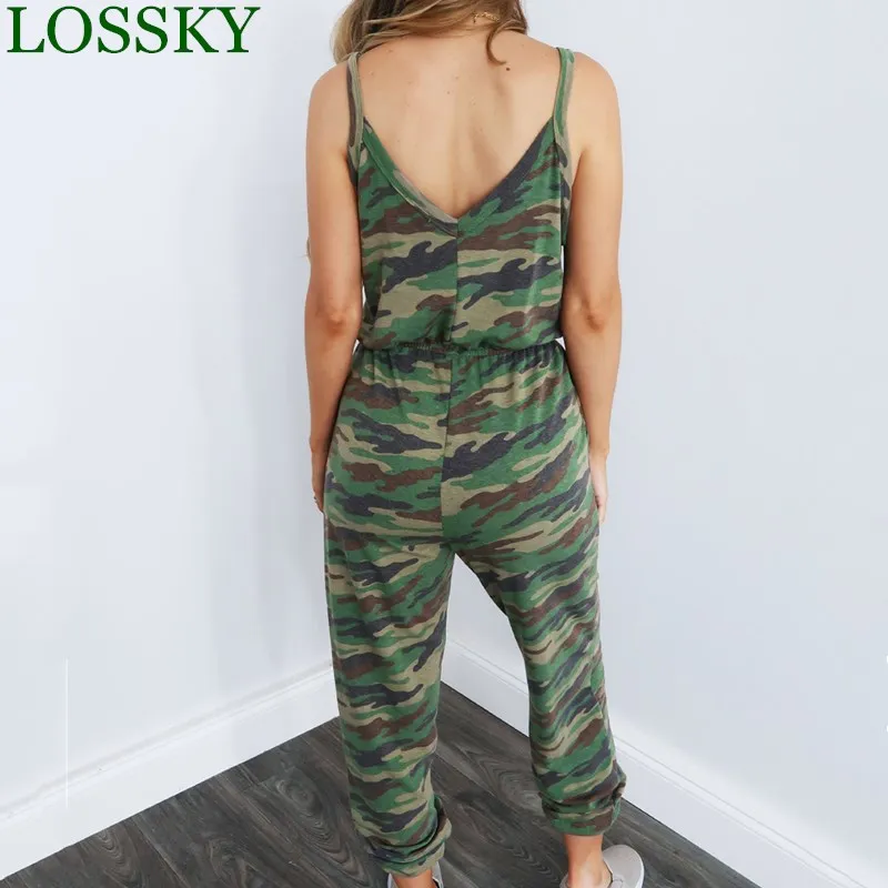 Cena Kamuflaż drukuj kombinezon z ramiączkami na co dzień V sznurowany dekolt damska letnia, z kieszenią kombinezony bez rękawów spodnie Camo kombinezony pajacyki