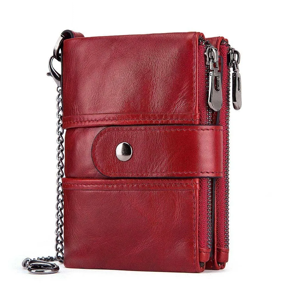 Мужской кошелек из натуральной кожи RFID, короткий кошелек для монет, маленький кошелек с застежкой, мужские короткие кошельки высокого качества Cuzdan - Цвет: red