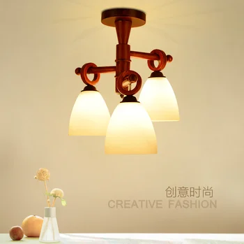 

Modern quaint hand-made wood LED pendant lights Elegant rural glass E27 LED three lamps lights for stairs&porch&corridor VPU005