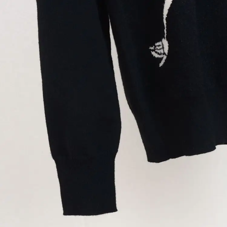 Women's Knitted Sweater Yang's Same Skeleton Pattern Black Sweater 2019 Pullovers O-Neck Wool Black Women Sweater