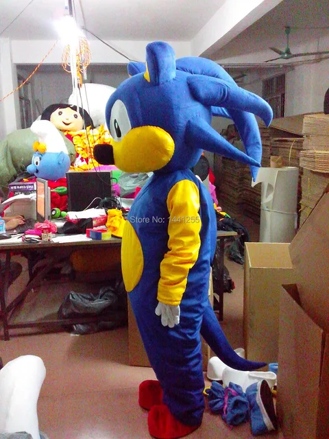 Azul Sonic the Hedgehog traje de la mascota de Sonic traje