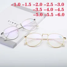Vintage gafas mujeres redonda de Metal gafas de montura para hombres gafas óptica-1,0-1,5-2,0-2,5-3,0-3,5-4,0-4,5-5,0-6,0