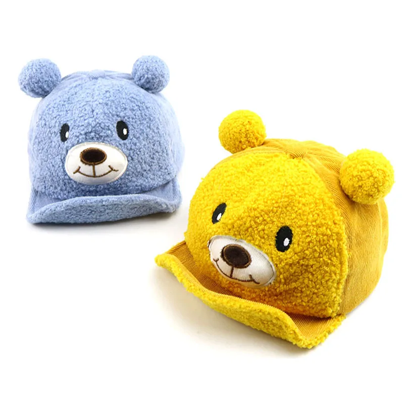 

Baby boy girl hat Soft along bear baseball cap autumn and winter new children's cute cartoon flip hat kids photography props cap