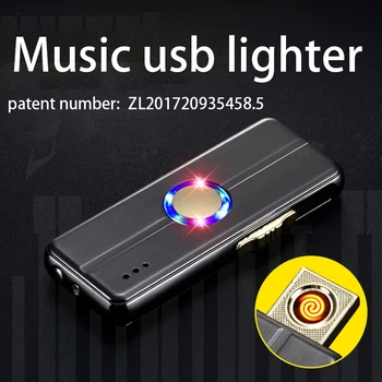 

USB Rechargeable Lighter Tungsten Turbo Cigarette Smoking Can Play Music Can Rotating