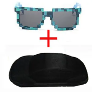 Longketter винтажные квадратные новые мозаичные солнцезащитные очки унисекс солнцезащитные очки модные очки с футляром детский подарок - Цвет линз: blue and black case