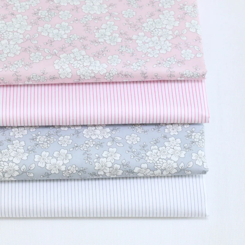 

Pink Gray Flower Cotton Fabric Diy Quilting Patchwork Scrapbooking Home Textile Decoration Bedding Clothing Doll Sewing Cloth
