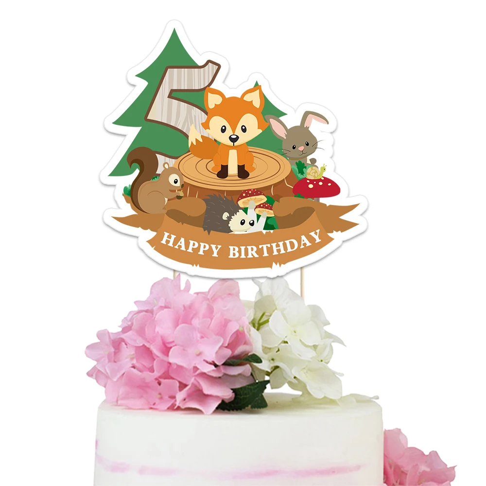 Лесные животные тема вечерние бумажный Топпер на торт серии 3 с днем рождения душ украшения на заказ Персонализированные торт Топпер - Цвет: happy birthday 5