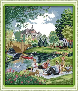 

Free DIY Needlework Cuadros A Picnic in the Suburbs Together DMC Cross Stitch Kits for Embroidery Knitting Needles Crafts Hobby