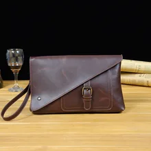 PACGOTH Vintage gentlemen PU Leather Day clutch bags men with wrist strap cowboy zippers handbag Clutches