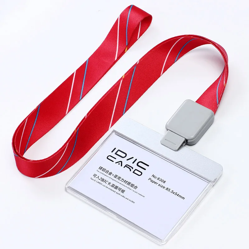 Acrylic Clear Access Card ID IC Card Badge Holder Work Card with Polyester Lanyard,Factory Price, LOGO Custom Lanyard - Цвет: H red set