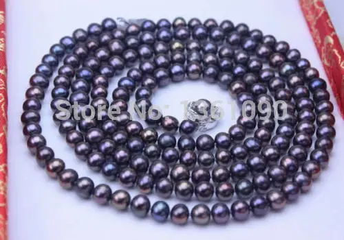 

000219 Beautiful! 7-8mm Black Akoya Cultured Pearl Necklace 50" AAA