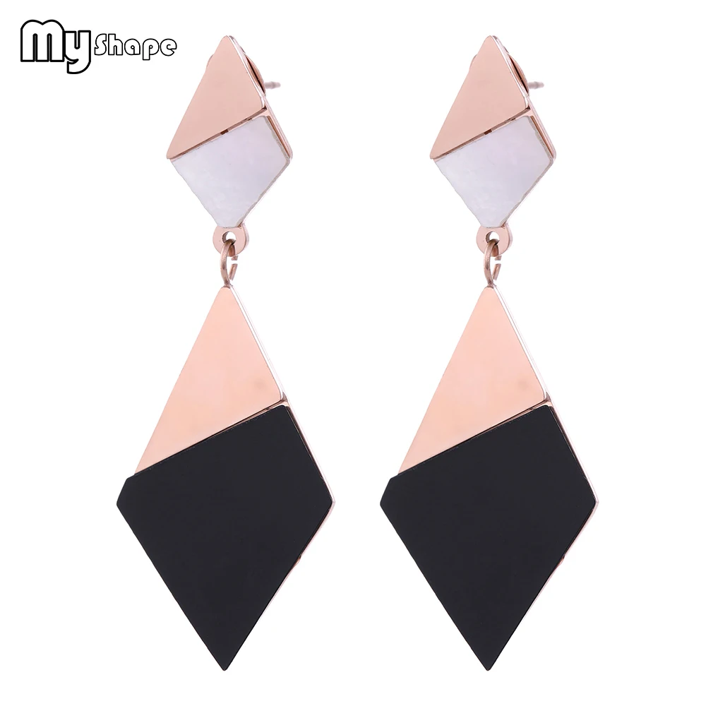 

My Shape Gold Black Red Splice Contrast Rhombus Drop Earrings Stainless Steel Vintage Geometric Earrings Jewelry Women Brincos