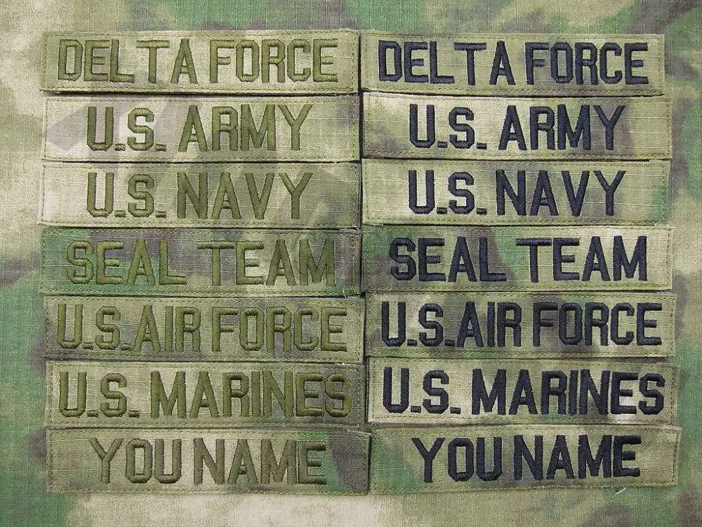 

Custom Name tape A-TACS FG background Black and Green letters Embroidery patch