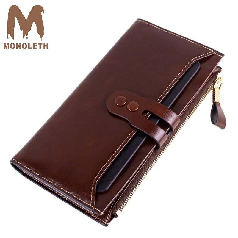 

MONOLETH 2018 Women Wallet Genuine Leather Vintage Female Day Clutches bags Long Design Purse Card Holder Phone