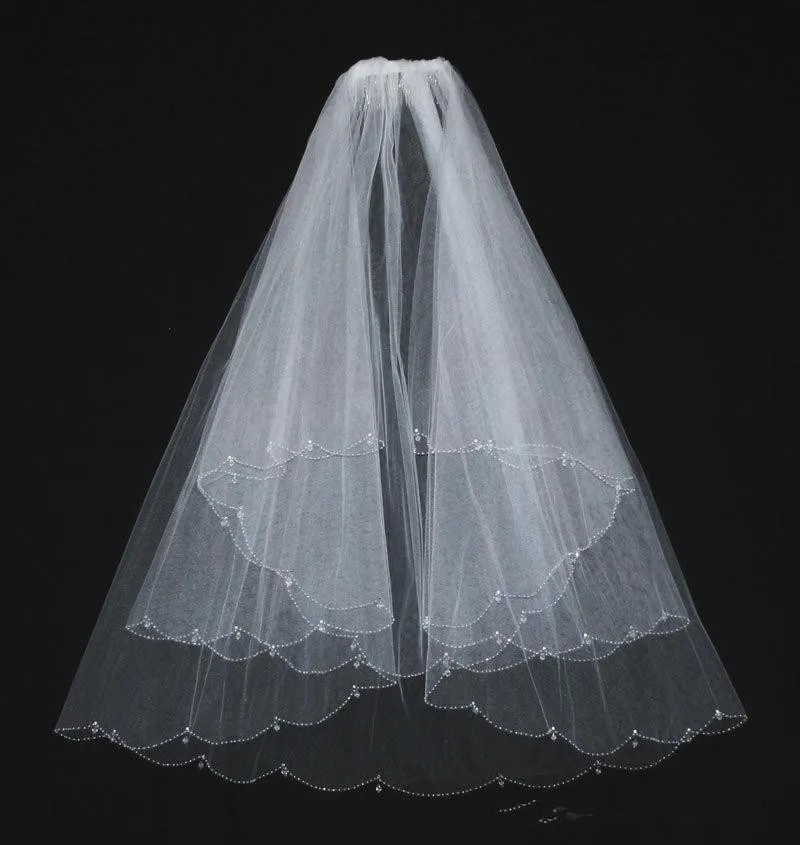 Ivory Wedding Veils With Crystal White Beaded Two Layers Comb Ivory Wedding Veils With Crystal White Beaded Two Layers Comb Elbow Length Bridal Veil For Accessories In Stock From Weddings