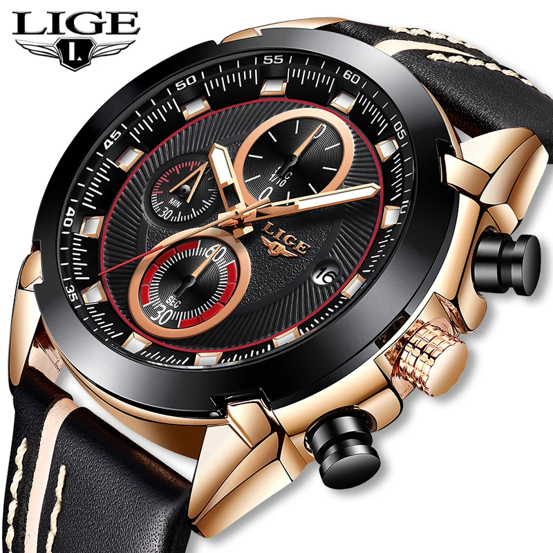 2019 LIGE Men Watch Top Brand Luxury Waterproof 24 hour Date Quartz