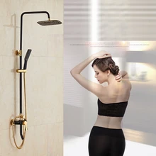Dofaso copper Bathroom shower system withe $ Black rain shower set head 8'' Luxury black shower faucets bath shower faucet set lifting black full copper rain shower set black bronze retro european style antique shower set shower faucet xt311
