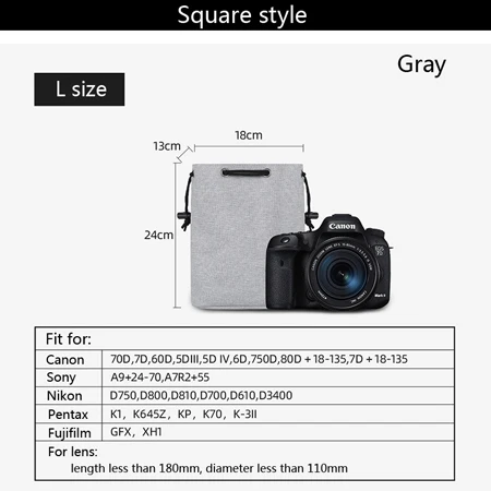 Сумка BUBM для объектива камеры - Цвет: Square -L size-Gray