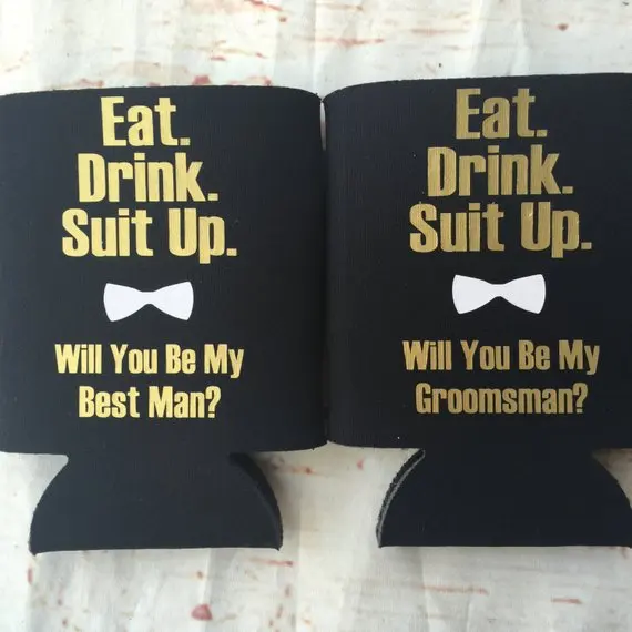 

personalize text wedding groomsman bestman gold Drink Coolers proposal gifts Bachelorette Bottle Beer Can Holders, usher gifts