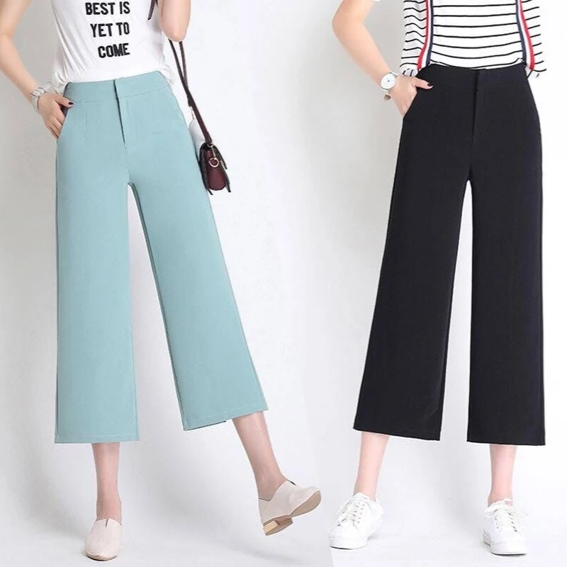 

Wide Leg Pants Chic High Waist Causal Pants Capris Women Spring Loose Split Wide Pants Female Autumn Pants Streetwear Black