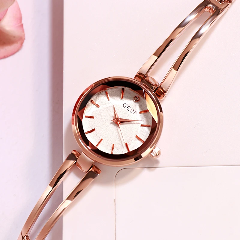 GEDI уникальная, из нержавеющей стали Для женщин часы Элегантные кварцевые Для женщин часы наручные часы Леди Мода Марка Водонепроницаемый