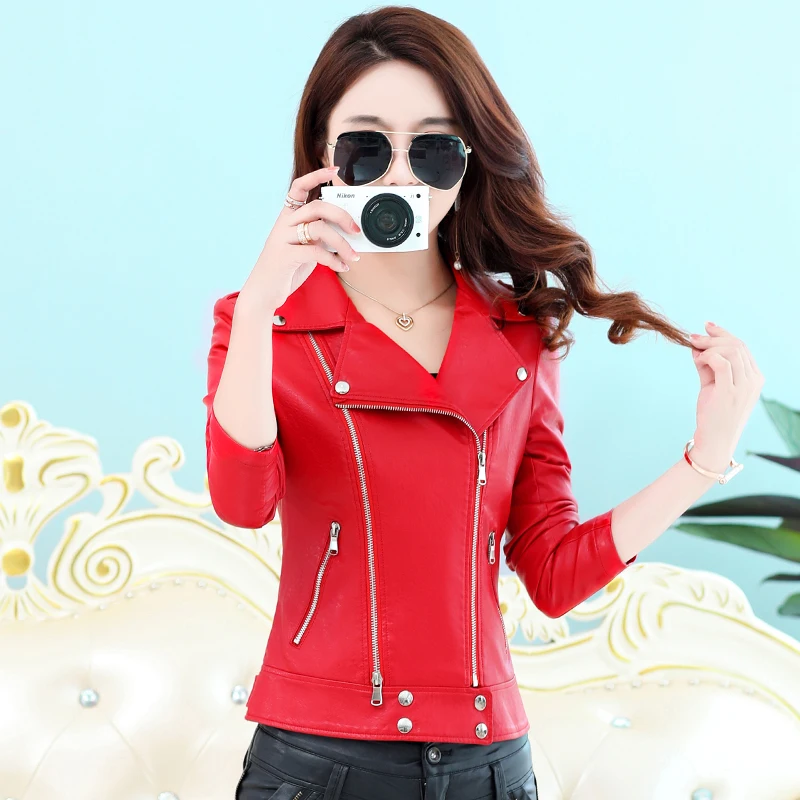 Noir Noir Lady Mode 2018 Color Cuir Moto Automne Fermetures photo En Nouveau Printemps Femmes Vente À Loisirs Motard fuchsia rouge Veste Glissière Chaude Survêtement Rouge Manteaux 1nn8ra