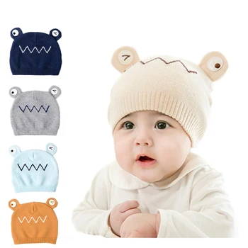 

Autumn Winter Baby Knitted Hats Soft Infant Boy Girl Crochet Cap Beanie Frog Design Newborn Baby Bonnet 3d Ears 6-12Months