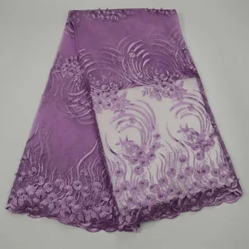 

Beaded Latest Bridal Nigerian Lace Top Quality African Tulle Lace Fabric 2018 Purple Lilac French Lace Material For Dressing