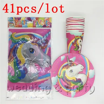 

41PCS\lot Baby Shower Party Plates Cartoon Cup Unicorn Tablecloth Kids Favors Birthday Pikachu Napkins Decoration Supplies