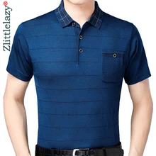 Брендовая Повседневная летняя полосатая рубашка поло с коротким рукавом, мужская рубашка из джерси с карманами, мужские футболки поло, модная одежда 52042