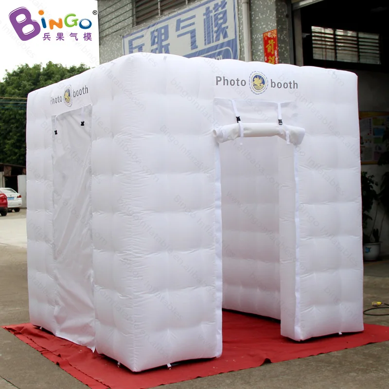  Cube shape 8ft x 8ft x 8ft white color inflatable photo booth with LED lighting toy tent
