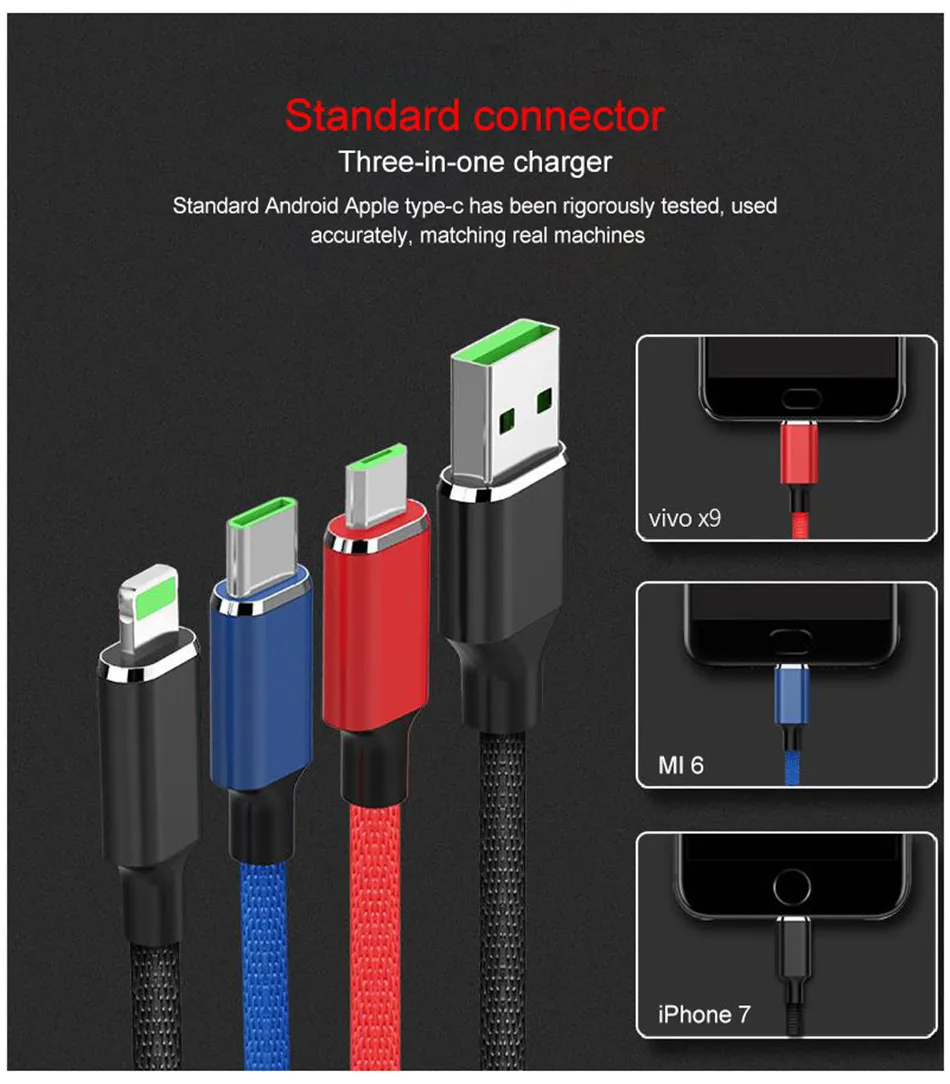 NOHON нейлон 3 в 1 зарядное устройство с интерфейсом Lightning Кабель для iPhone X 7 8 6 6 S плюс Micro usb Тип C samsung Xiaomi 5 зарядки Кабели 1,2 м