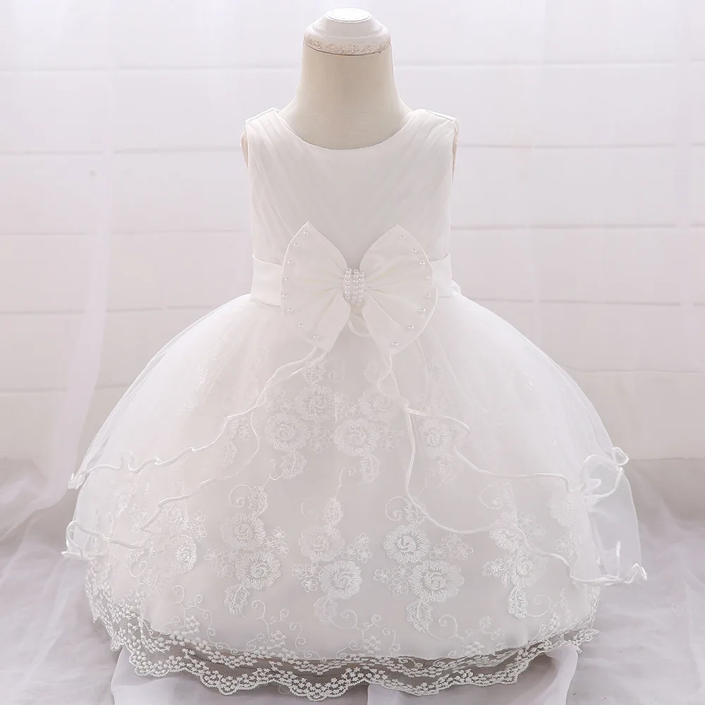 

Baby 1 Birthday Tutu Dress 3 6 9 12 18 24 Months Flower Embroidery New White Party Princess Costume Toddler Girl Clothes 6M9B