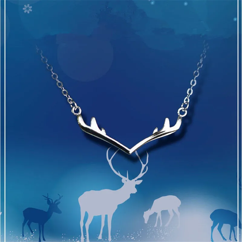 

925 Sterling silver Pendant necklace antlers Women fashion jewelry