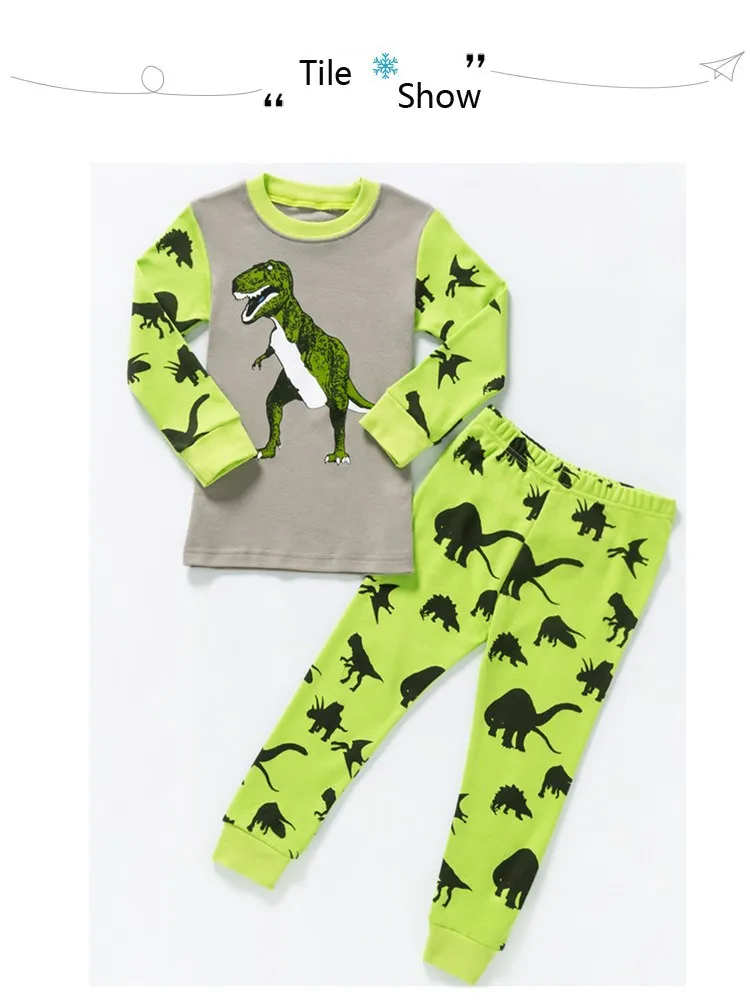 ZFBOZS/осенняя одежда для сна для маленьких мальчиков, пижамные комплекты хлопковая Футболка с принтом динозавра+ штаны, 2 предмета, детская одежда