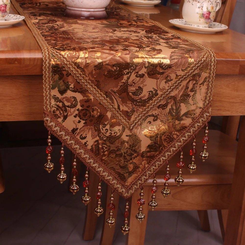 Bronze Luxury Formal European Royal Style Imitated Silk Table Runnerin