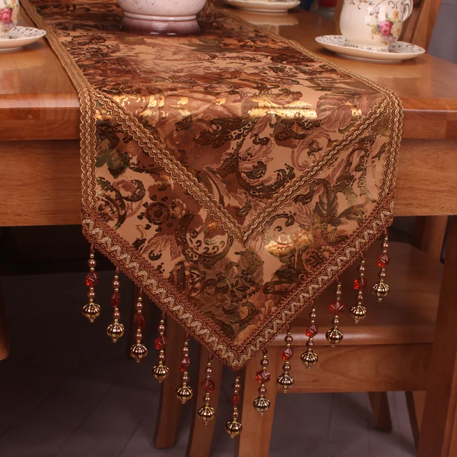 bronze luxury formal european royal style imitated silk table runner