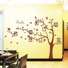 Съемная виниловая наклейка на стену рамка для фото в виде дерева коричневый для всей семьи; наклейки для стен фото ветви дерева с птицами гостиной украшения дома