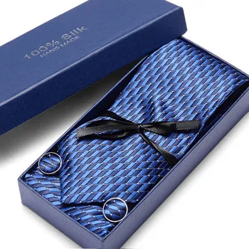 

New Arrival 100%Silk jacquard Ties For Men High Quality Brand Design Necktie Handkerchief Cufflinks Set For Wedding Party