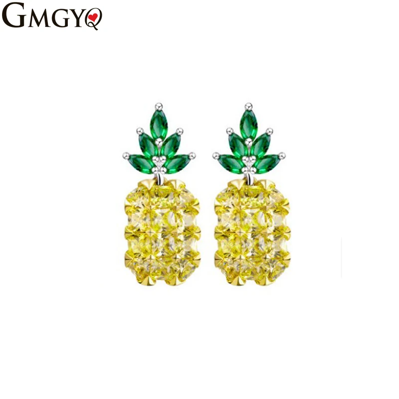 

Pineapple Stud Earrings Voor Vrouwen 925 Sterling Zilver Pin Groen Zirkoon Kristallen Oorbellen Vrouwelijke brincos Afwachting