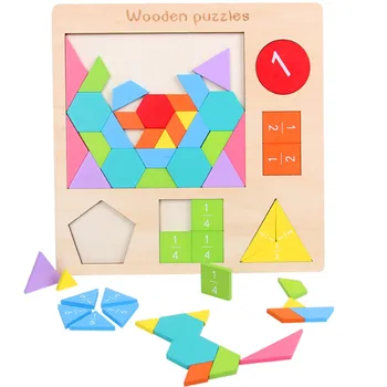 

Kids Colorful DIY Jigsaw Puzzle Wooden Toys Geometric Shape 3D Puzzle Tangram Toy Early Childhood Educational Toys for Children
