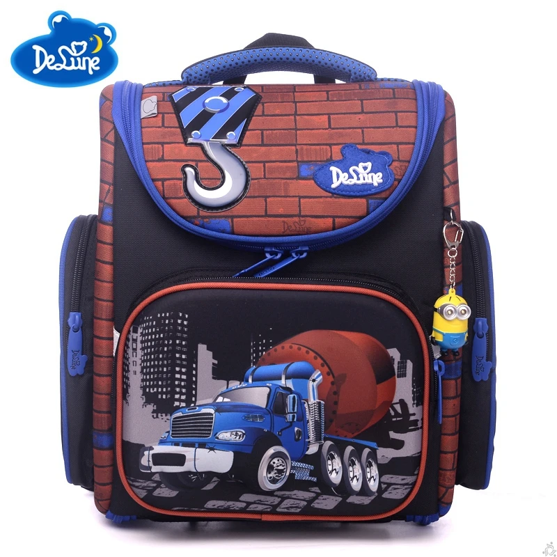 

Delune School Bags Burden Reducing School Backpacks Nylon Material 3D Car Print Children Orthopedic Backpack High for Boys