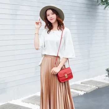 

Women Fashion Solid Color Cover Lock Shoulder Bag Crossbody Bag Phone Bag White Retro Female Small Messenger Bag