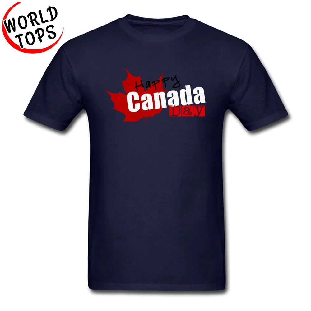 Happy Canada Day Round Neck T-shirts Summer Fall Tops Shirts Short Sleeve Classic Cotton Design Tees Unique Male Happy Canada Day navy