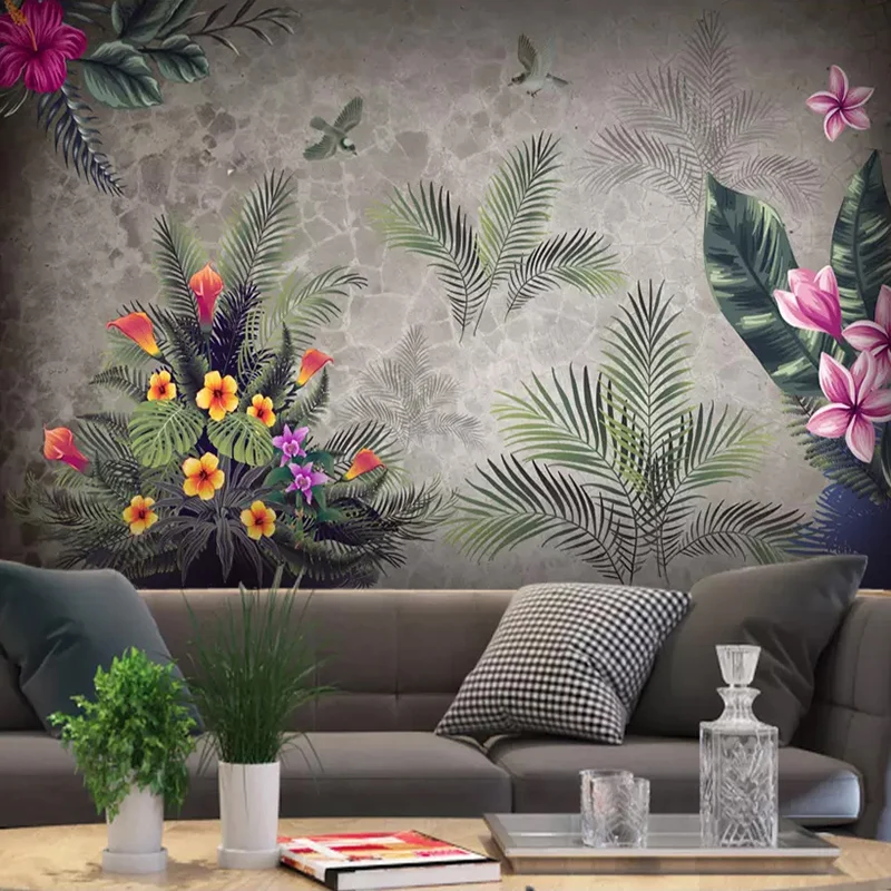 На заказ 3D фото обои Винтаж пастырской тропический лес цветы птицы задний план настенная живопись гостиная украшения в спальню