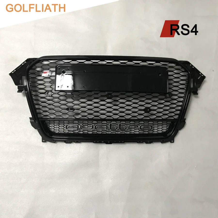 

GOLFLIATH For A4 RS4 style Grill ABS Front Honey Mesh Grille front bumper grill quattro fit for Audi A4 S4 RS4 B8 2012-2015