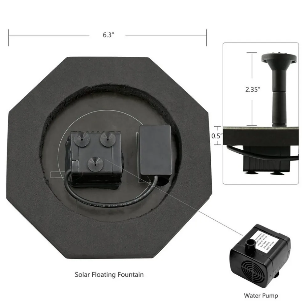 Восьмиугольной формы солнечной энергии Водяной насос фонтана плавающие, для освещения Дрифтинг панели бассейна растений полива садовый фонтанный насос