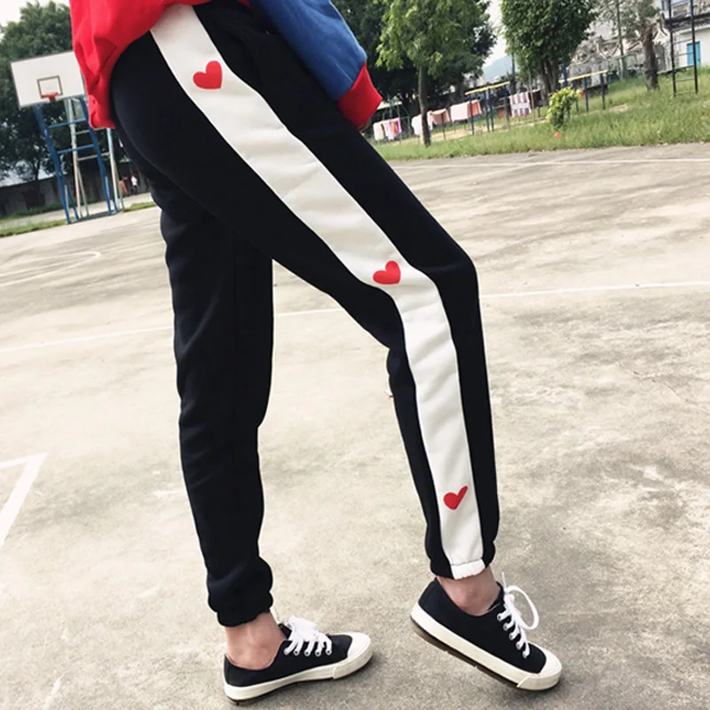 

Harajuku fashion pattern love frame pants pocket straight elastic waist color basic pants casual pants