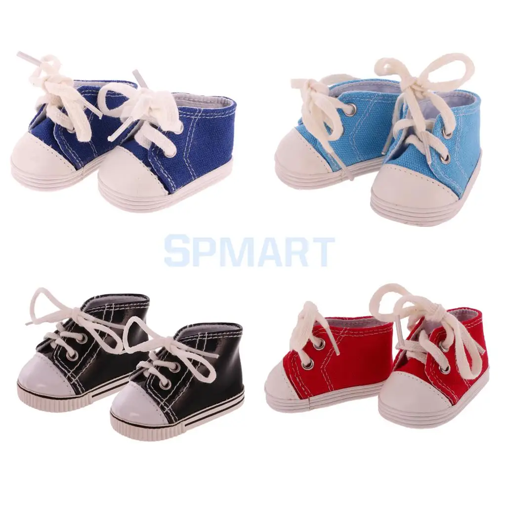 4 Pairs Lace Up Canvas Shoes Flats Sneakers Trainers for 18 inch