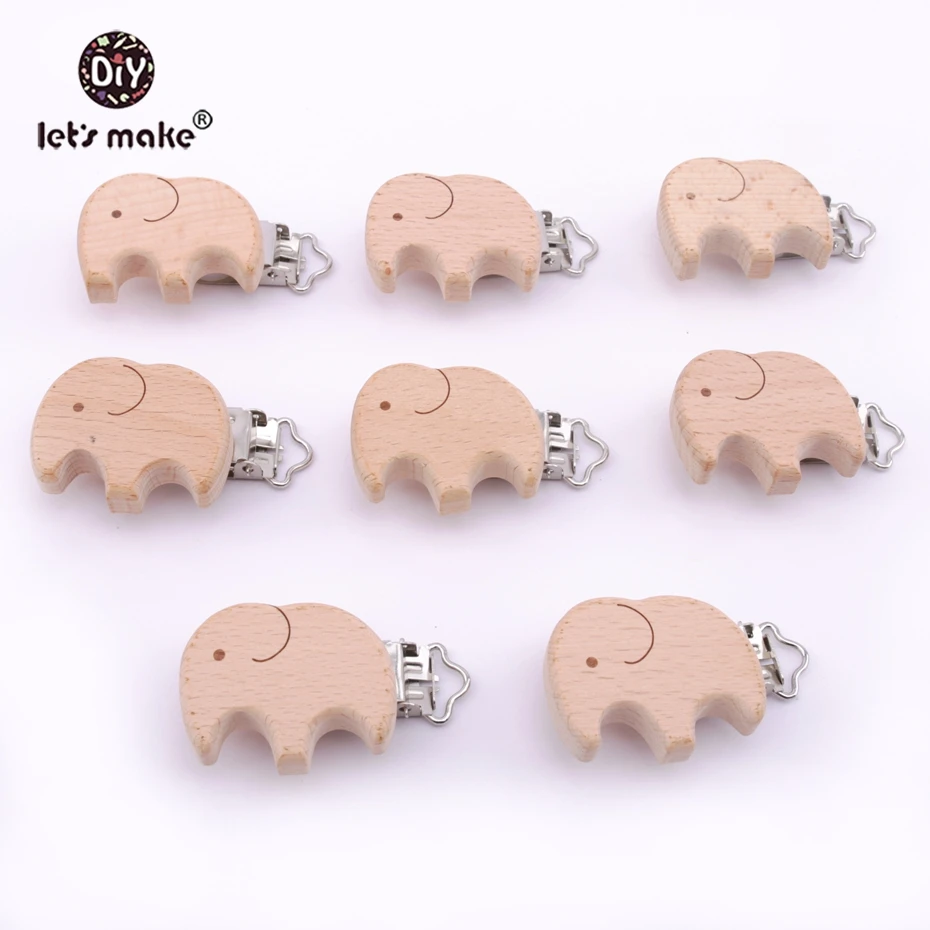 

Let's make Baby Teether 5PC Elephant Pacifier Clip Animal Food Grade Wooden Teether DIY Pacifier Chain Nurse Gift Teething Toys